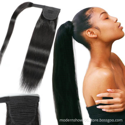 Modern Show Natural Real Human Hair Ponytail Black Peruvian Human Hair Ponytail Hair Extensions